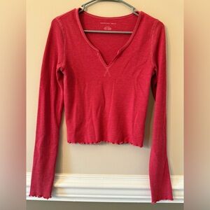 American Eagle Outfitters Red Ribbed Long Sleeve Blouse